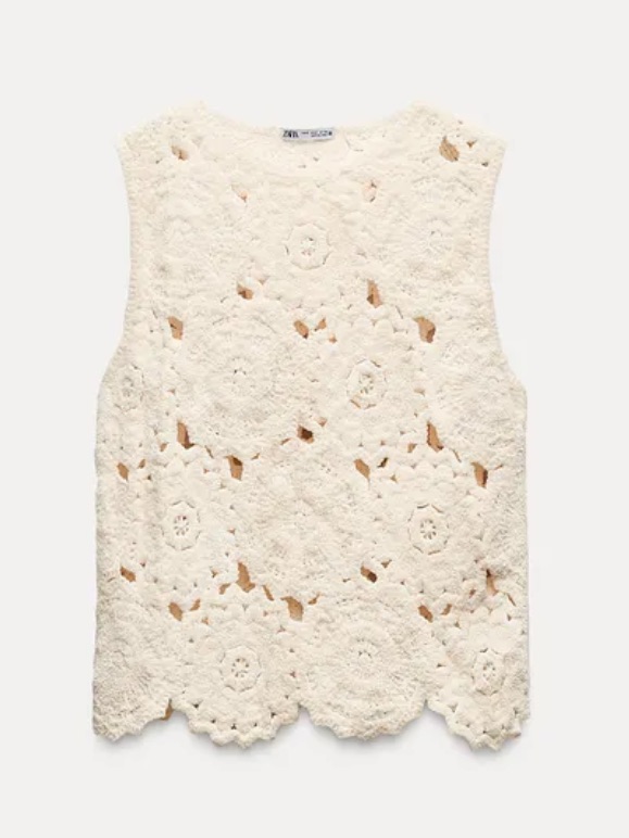 Zara Cream Crochet Floral Lace Sleeveless Camisole